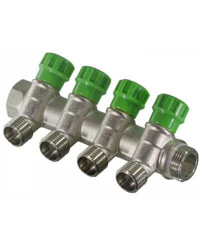 Коллектор, регулирующий отводы под 135°, 3/4"х3/4" - 4 выхода под евроконус или адаптер