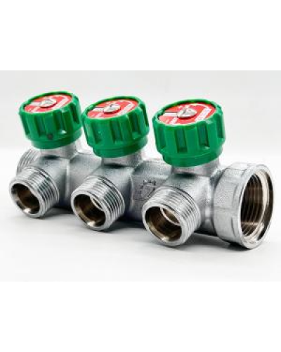 Коллектор, регулирующий отводы под 90°, 1"х3/4" - 3 выхода под евроконус или адаптер