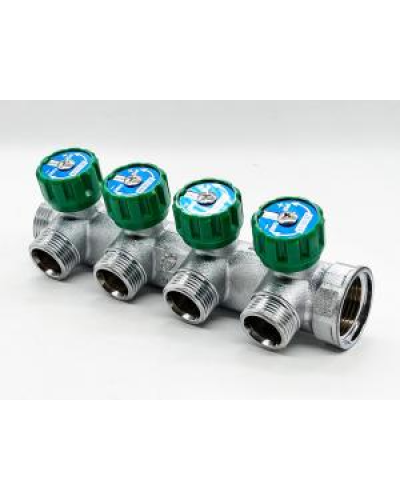 Коллектор, регулирующий отводы под 90°, 1"х3/4" - 4 выхода под евроконус или адаптер