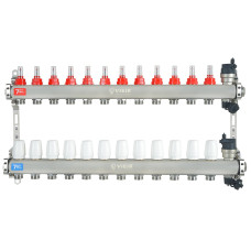 VIEIR Коллекторная группа из нержавеющей стали с расходомерами, без вводных кранов, 12 выходов, 1"х3/4"