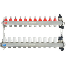 VIEIR Коллекторная группа из нержавеющей стали с расходомерами, без вводных кранов, 11 выходов, 1"х3/4"