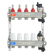 VIEIR Коллекторная группа из нержавеющей стали с расходомерами, без вводных кранов, 4 выхода, 1"х3/4"
