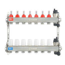 VIEIR Коллекторная группа из нержавеющей стали с расходомерами, без вводных кранов, 7 выходов, 1"х3/4"