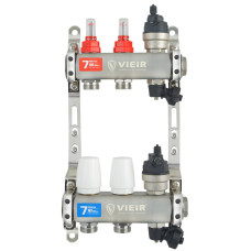 VIEIR Коллекторная группа из нержавеющей стали с расходомерами, без вводных кранов, 2 выхода, 1"х3/4"
