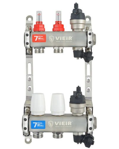 VIEIR Коллекторная группа из нержавеющей стали с расходомерами, без вводных кранов, 2 выхода, 1"х3/4"