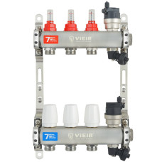 VIEIR Коллекторная группа из нержавеющей стали с расходомерами, без вводных кранов, 3 выхода, 1"х3/4"
