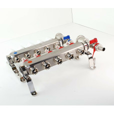VIEIR Коллекторная группа из нержавеющей стали с расходомерами, без вводных кранов, 5 выходов, 1"х3/4"
