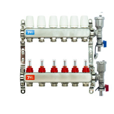 VIEIR Коллекторная группа из нержавеющей стали с расходомерами, без вводных кранов, 6 выходов, 1"х3/4"