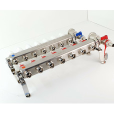 VIEIR Коллекторная группа из нержавеющей стали с расходомерами, без вводных кранов, 7 выходов, 1"х3/4"