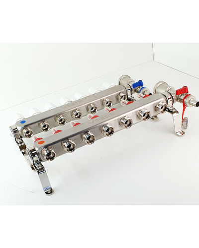 VIEIR Коллекторная группа из нержавеющей стали с расходомерами, без вводных кранов, 7 выходов, 1"х3/4"
