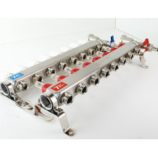 VIEIR Коллекторная группа из нержавеющей стали с расходомерами, без вводных кранов, 8 выходов, 1"х3/4"