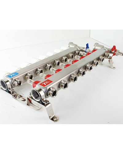 VIEIR Коллекторная группа из нержавеющей стали с расходомерами, без вводных кранов, 8 выходов, 1"х3/4"