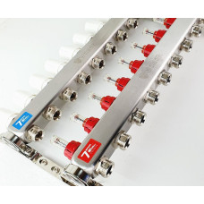 VIEIR Коллекторная группа из нержавеющей стали с расходомерами, без вводных кранов, 9 выходов, 1"х3/4"