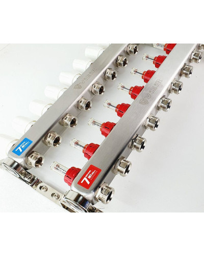 VIEIR Коллекторная группа из нержавеющей стали с расходомерами, без вводных кранов, 11 выходов, 1"х3/4"