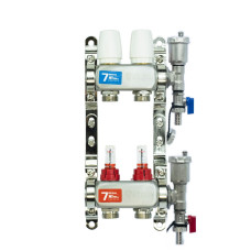 VIEIR Коллекторная группа из нержавеющей стали с расходомерами, без вводных кранов, 2 выхода, 1"х3/4"