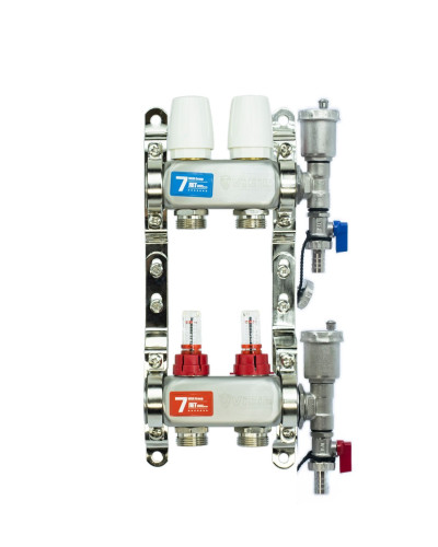 VIEIR Коллекторная группа из нержавеющей стали с расходомерами, без вводных кранов, 2 выхода, 1"х3/4"