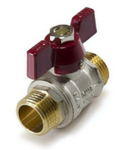 Кран шаровой «STANDARD» (бабочка красная) НИКЕЛЬ 1 г/ш, TIM
