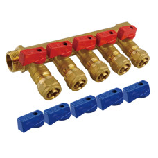 Коллектор с шар. краном 3/4" х 16 - 5 вых..красн.+син. "ViEiR"(16/1шт)