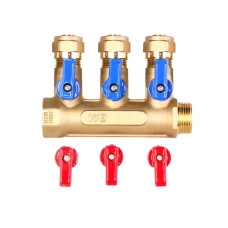 Коллектор с шар. краном   1" х 16 - 3 вых..красн.+син. "ViEiR"(16/4шт)