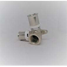 Угловой пресс-фитинг-тройник с креплением (проходная водорозетка) (никелированный) 20 * 1/2" г(10/80)