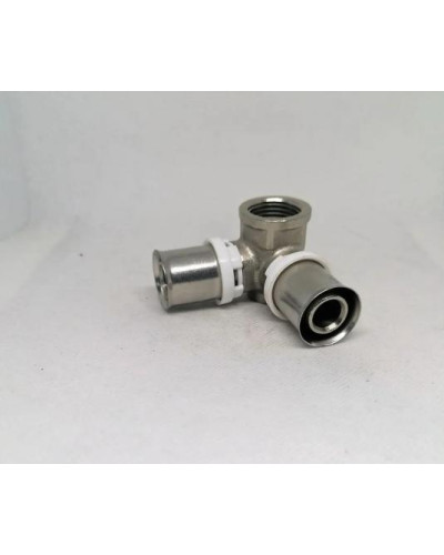 Угловой пресс-фитинг-тройник с креплением (проходная водорозетка) (никелированный) 20 * 1/2 г(10/80), TIM