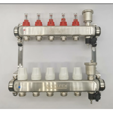 Коллекторная группа НЕРЖ со встр. расх. в сборе, 1"х 5 вых. Евроконус 3/4" VALFEX (2) К
