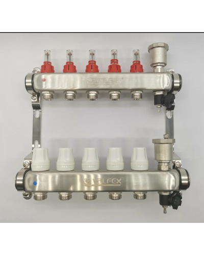 Коллекторная группа НЕРЖ со встр. расх. в сборе, 1х 5 вых. Евроконус 3/4 VALFEX (2) К, Valfex