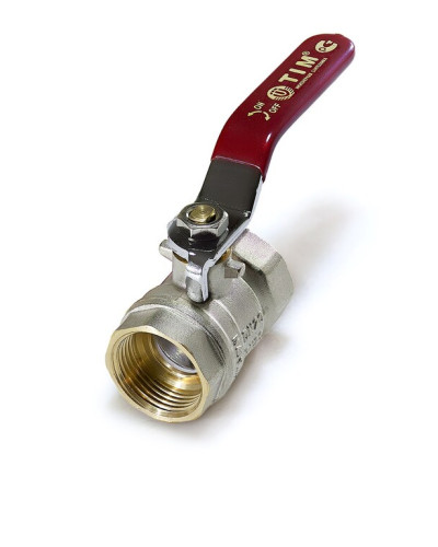 Кран шаровой «STANDARD» (длиный рычаг красный) никелированная 2 г/г(2/4), TIM