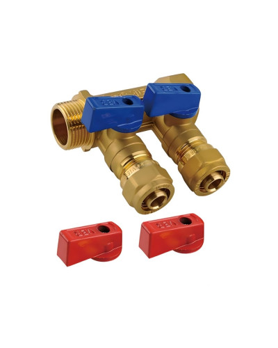 Коллектор с шар. краном   1 х 20 - 2 вых..красн.+син. ViEiR(30/1шт), VIEIR