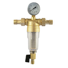 Фильтр промывной 1/2" с манометром, стеклянный корпус