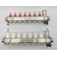 Коллекторная группа НЕРЖ со встр. расх. в сборе, 1"х 7 вых. Евроконус 3/4" VALFEX (2) К