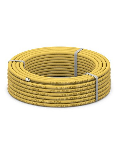 Труба гофрированная из нерж. стали отожженная, в ПЭ оболочке желт. цвета, бухта 30 м, Stahlmann 20А