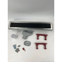 Водоотводящий желоб с двухсторонней решеткой горизонтальный сток Evolux Glass  (черное глянцевое стекло)  800*70(1/4)