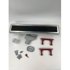 Водоотводящий желоб с двухсторонней решеткой горизонтальный сток Evolux Glass  (черное глянцевое стекло)  800*70(1/4)