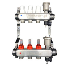 Коллекторная группа НЕРЖ со встр. расх. в сборе, 1"х 3 вых. Евроконус 3/4" VALFEX (2) К