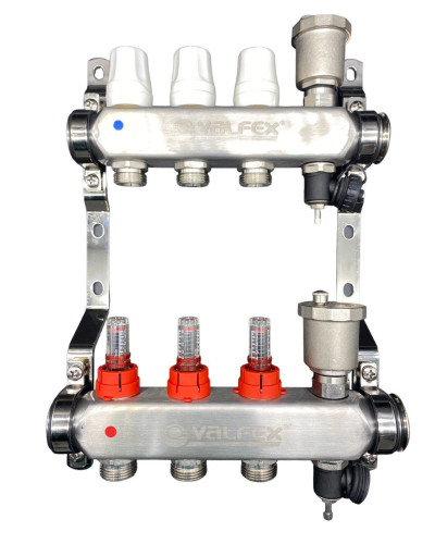 Коллекторная группа НЕРЖ со встр. расх. в сборе, 1х 3 вых. Евроконус 3/4 VALFEX (2) К, Valfex