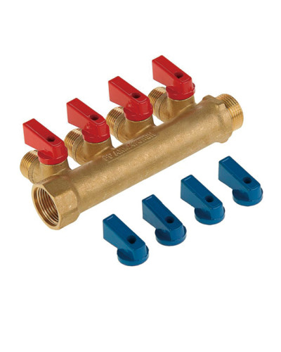 Коллектор с шар. краном 3/4х1/2м - 4 вых. без цанг ViEiR(25/1шт), VIEIR