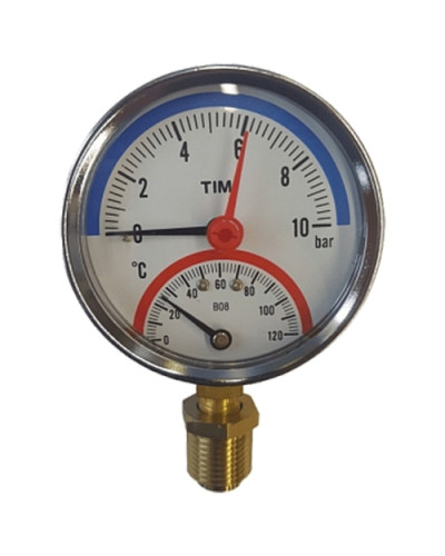 Термо-манометр радиального подключения 1/2 - 10 бар(1/60), TIM
