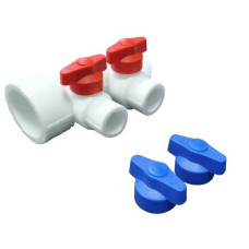 Коллектор универсальный с отсечными кранами 40х20 на 2 выхода (10/1) (Valfex) БЕЛЫЙ "ВАЛФ-РУС"