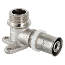 Пресс-фитинг – угольник с креплением (водорозетка) с наружной резьбой (никелированный) 16*1/2М(18/144)