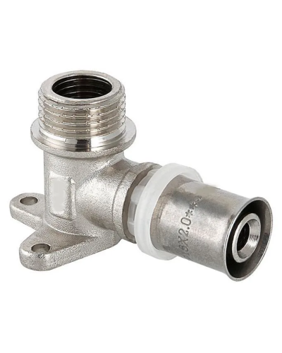 Пресс-фитинг – угольник с креплением (водорозетка) с наружной резьбой (никелированный) 16*1/2М(18/144), TIM