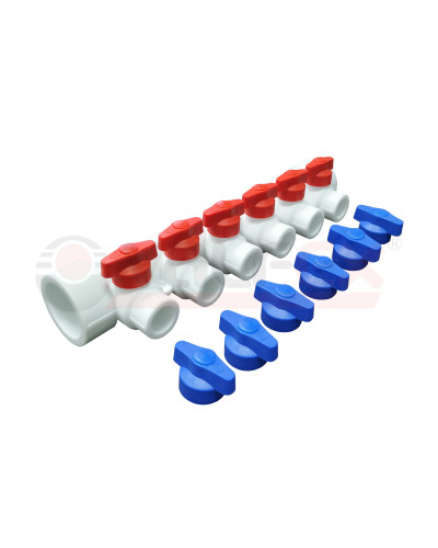 Коллектор универсальный с отсечными кранами 40х20 на 6 выходов (6/1) (Valfex) БЕЛЫЙ ВАЛФ-РУС, Valfex