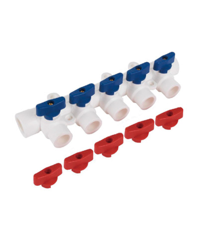 PPR  Коллектор 40 х 5 выхода  ( КРАСНЫЙ+СИНИЙ )  ViEiR(40/1шт), VIEIR