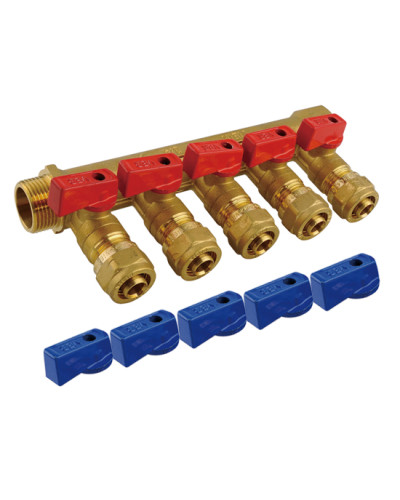 Коллектор с шар. краном   1 х 20 - 5 вых..красн.+син. ViEiR(10/1шт), VIEIR