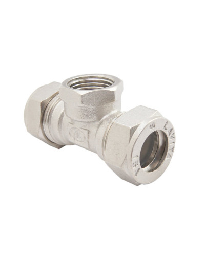 Тройник труба - вн. резьба - труба (никелированный) 25*1(2/20), TIM