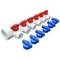 Коллектор PPR с отсечными синими кранами и воздухоотводчиком 40х20 3 выхода (50/1) (Valfex) БЕЛЫЙ