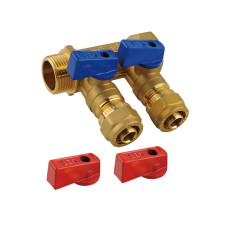 Коллектор с шар. краном   1" х 16 - 2 вых..красн.+син. "ViEiR"(24/6шт)