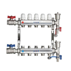 Группа коллекторов без расход. 3 -вых. НЕРЖ.С КРАНАМИ 1"x3/4" "ViEiR" (5/1шт)