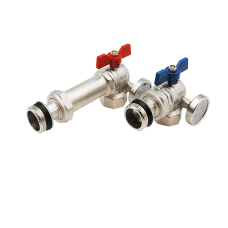 Кран шаровой угловой с полусгоном и термометром для коллекторных групп (пара) 1"(1/16)