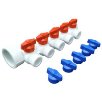 Коллектор универсальный с отсечными кранами 40х20 на 5 выходов (6/1) (Valfex) БЕЛЫЙ "ВАЛФ-РУС"